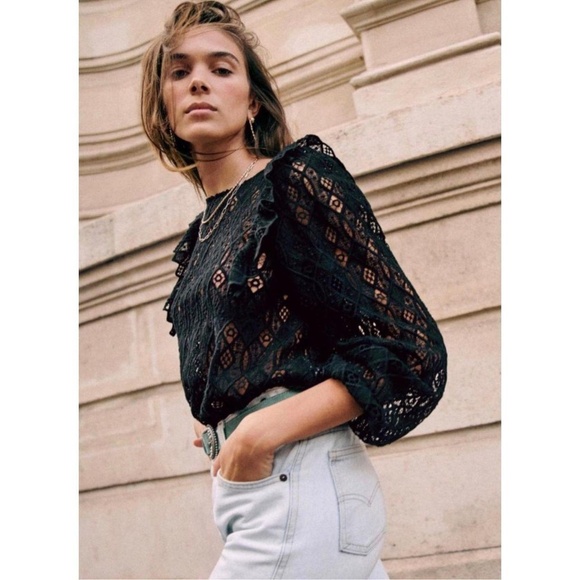 Sezane Noir Black Salina Long Sleeve Blouse 38 US 6 - Picture 3 of 12